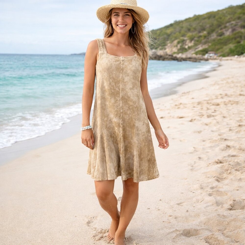 Oh My Gauze! summer dress women S brown tie dye flare skirt open loose weave